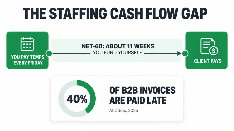 Staffing Agency Cash Flow: How to Cover Payroll When Clients Pay Net-60